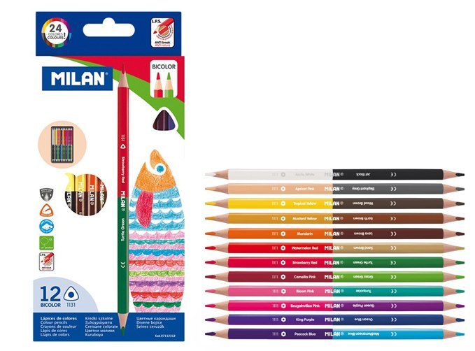 MILAN BICOLOR 1131 LÁPICES TRIANGULARES, 12 UDS, 24 COLORES EN CAJA